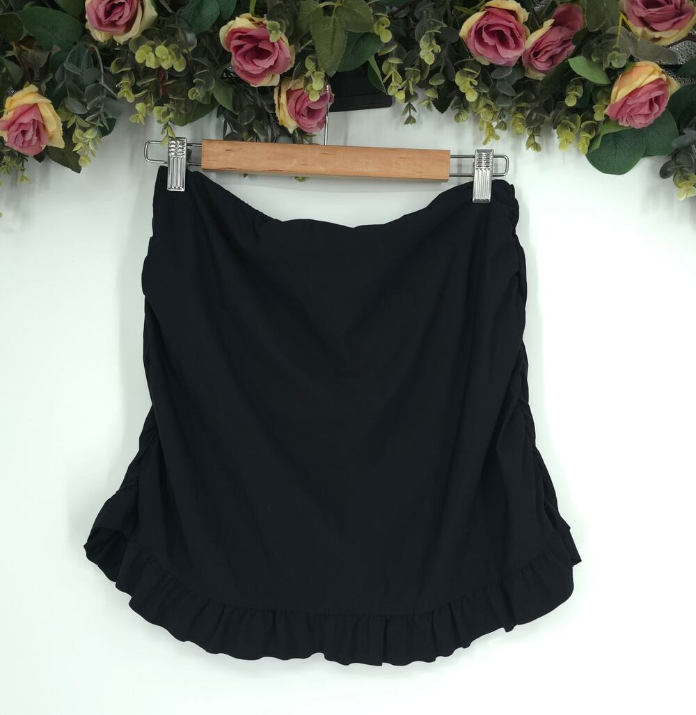 SPANX Assets Mini Swim Black Ruffle Swimsuit Skirt Large